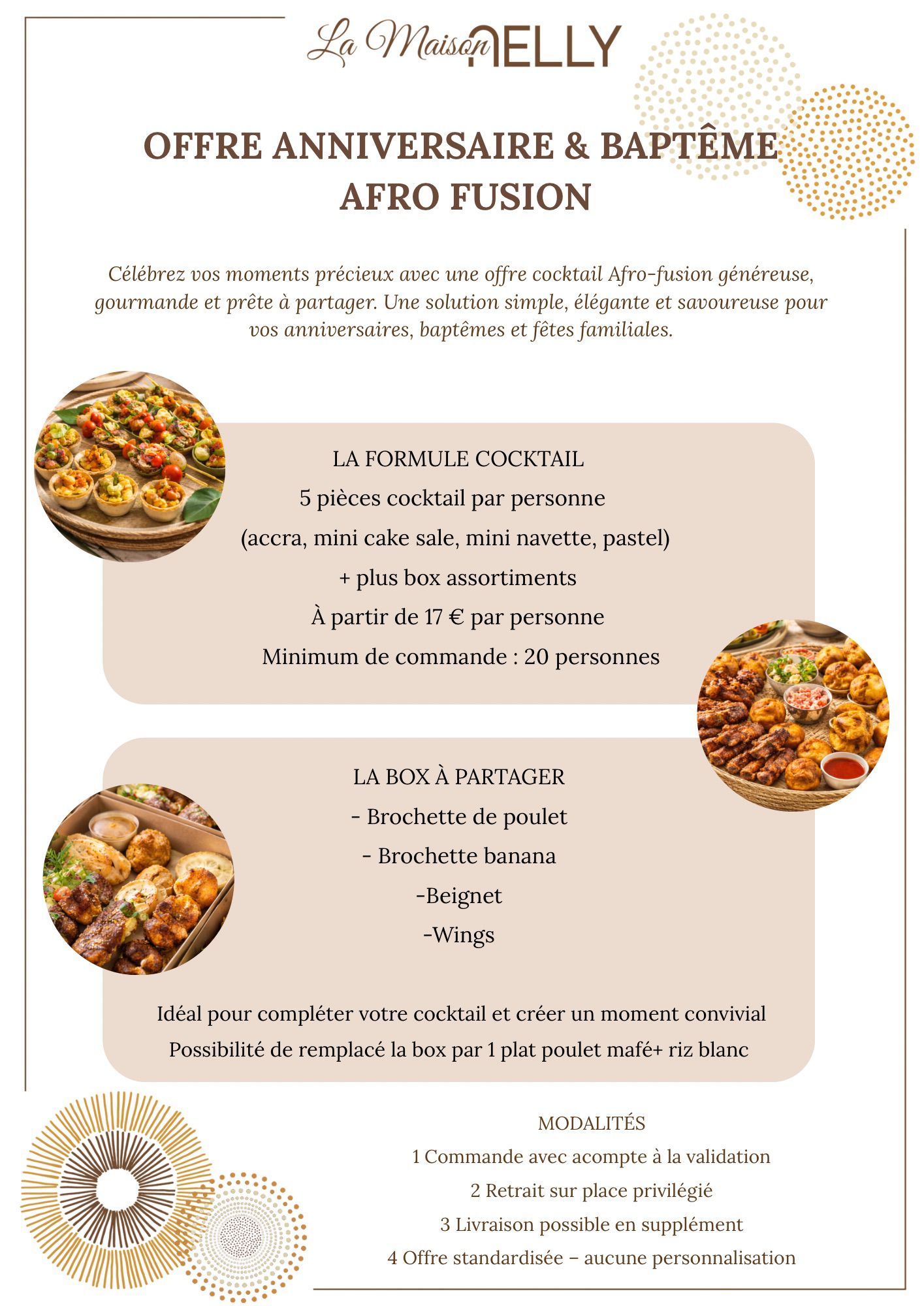 Offre cocktail anniversaire & baptême afro-fusion — La Maison Nelly